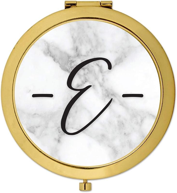 Gold Compact Mirror Bridesmaid's Gift, Monogram Initial Letter E, Modern Gray Marble, 1-Pack, Wedding Gifts Ideas for
