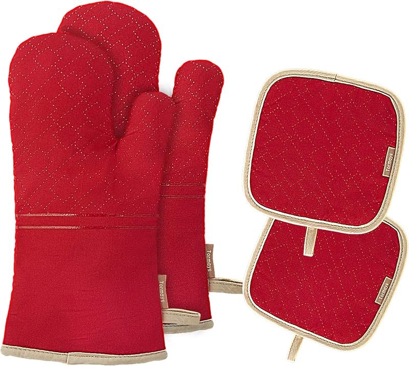 4Pcs Oven Mitts and Pot Holders Set, 572F Heat Resistant Oven Glove, Soft Cotton Lining with Non-Slip Surface for