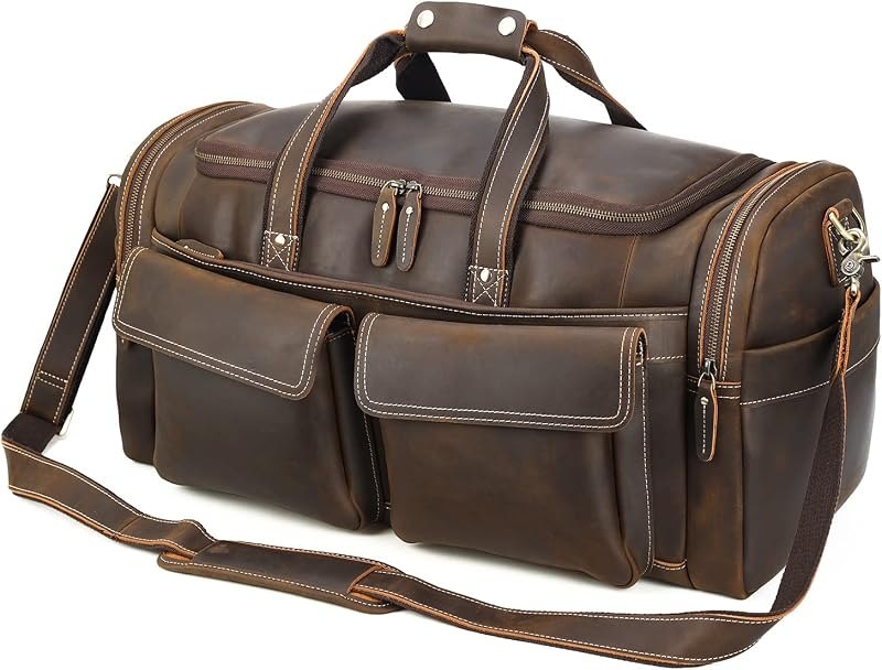 Polare 23" Retro Thick Full Grain Cowhide Leather Duffel Luggage Bag 42L — best leather duffel bag for leather duffel