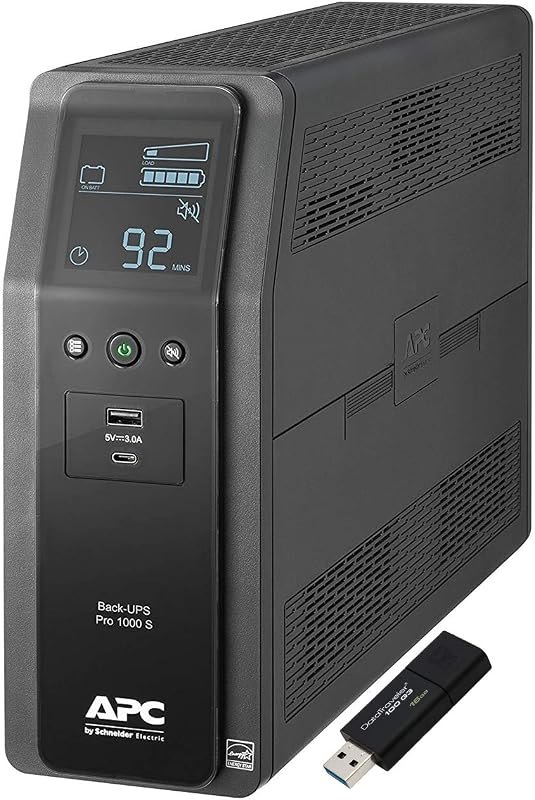 Sine Wave UPS Battery Backup & Surge Protector, 1000VA, APC Back-UPS Pro (BR1000MS) Bundle Including 16GB DataTraveler