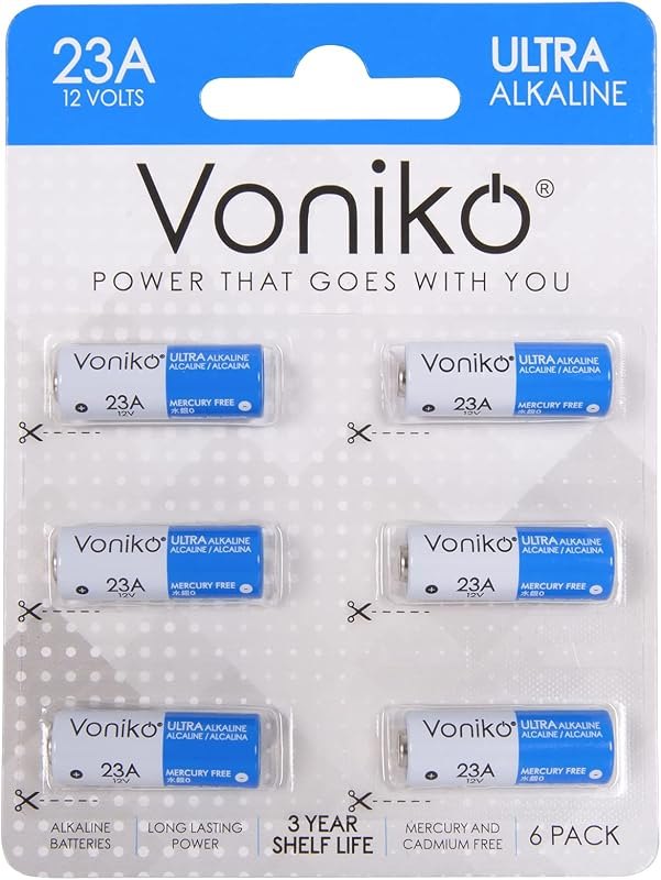Voniko Alkaline Battery 23A - Ultra 23A Batteries (6-Pack) - Long Lasting 12 Volt A23 Battery for Doorbells and Power