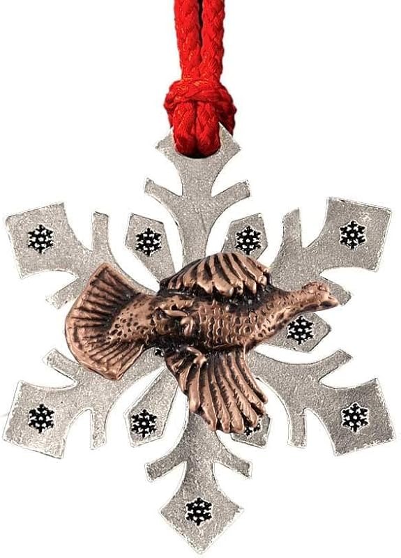 Handcrafted Copper Plated Ruffed Grouse Flushing Hanging Snowflake Ornament Gift for Decorating Holiday Wreath and