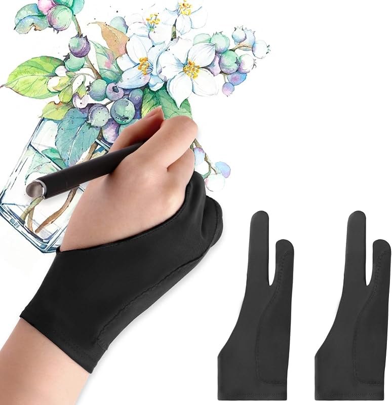 Mixoo Artists Gloves 2 Pack - Palm Rejection Gloves with Two Fingers for Paper Sketching, iPad, Graphics Drawing