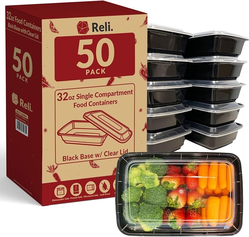 Reli. Meal Prep Containers (50 Pack, 32 oz) Food Containers with Lids — meal bento prep box for meal bento prep box