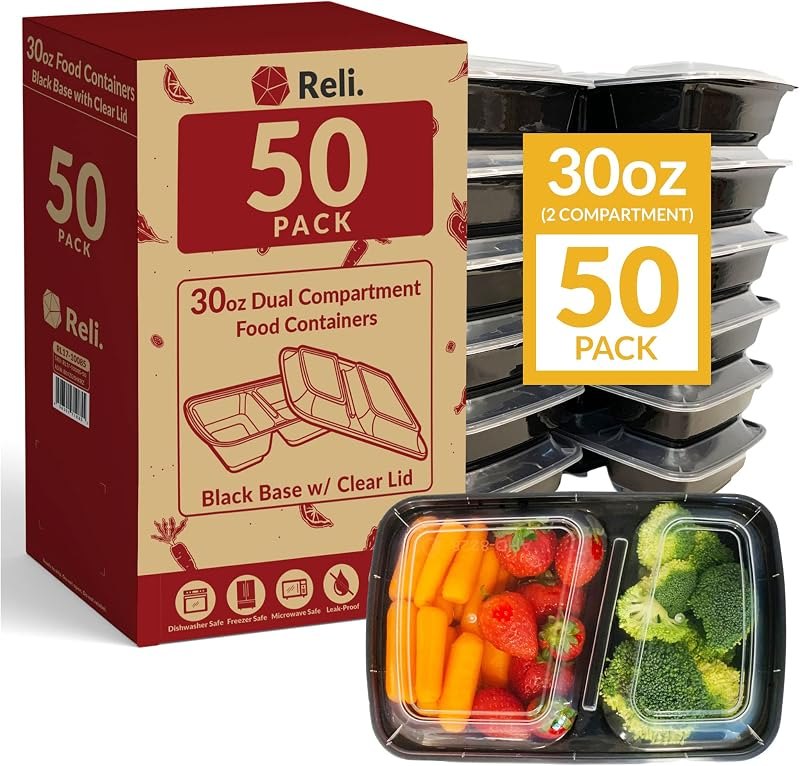 Reli. Meal Prep Containers 30 oz (50 Pack) - Takeout & Carryout Food Boxes — meal bento prep box for meal bento prep box