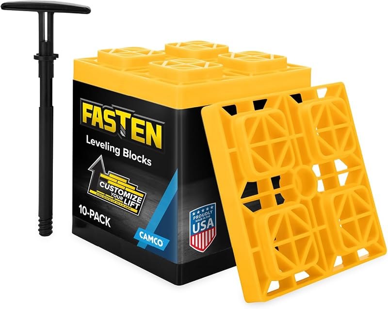 Camco FasTen RV Leveling Blocks - 8.5” x 8.5” x 1”- 10-Pk - Made in the USA