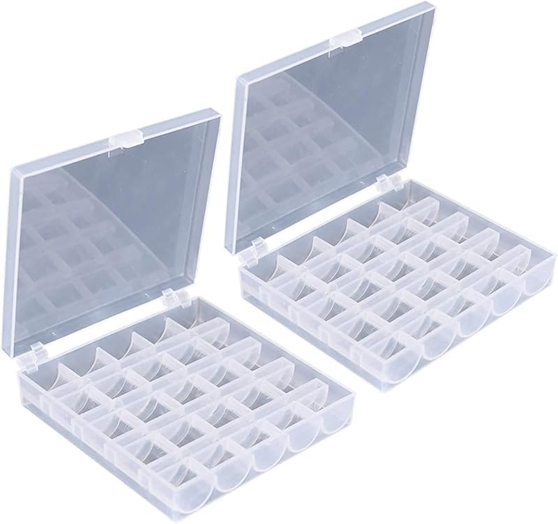 AKIRO 25 Slots Empty Bobbins Spools Box, Sewing Craft Plastic Case Storage Box for Sewing Machine 2 Pack — sewing