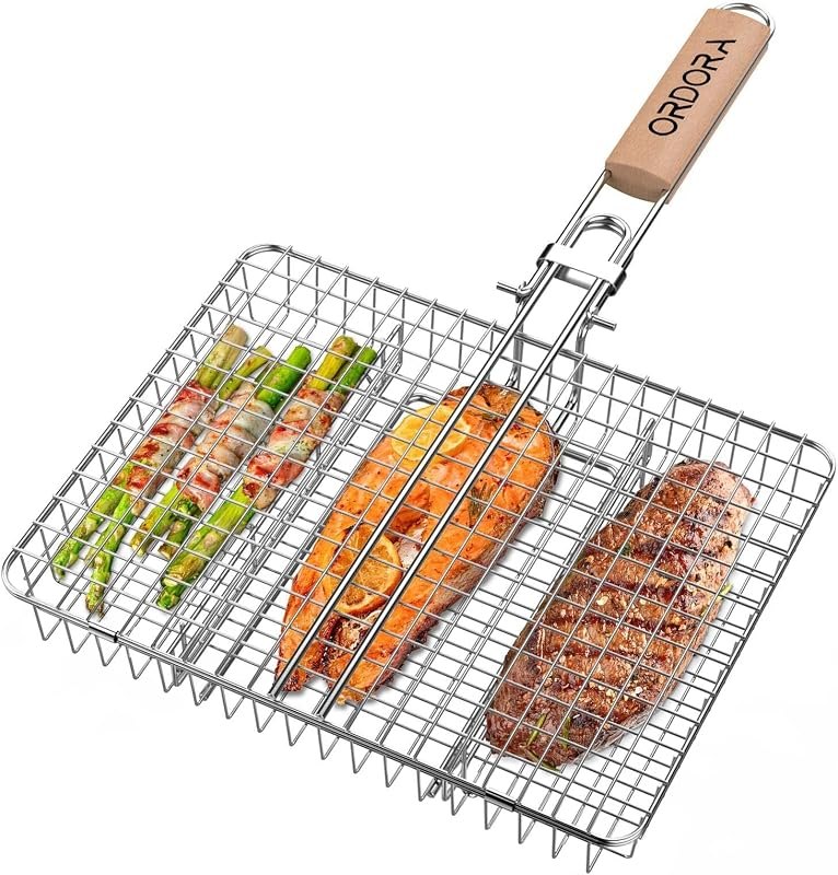 ORDORA Grill Basket Deep, Stainless Steel BBQ Grilling Baskets for Outdoor Grill, Fish Grilling Rack for Veggies