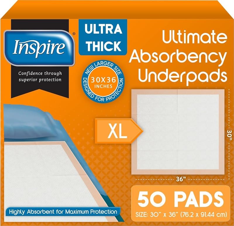 Inspire XL Super Absorbent Bed Pads for Chronic Incontinence 30 x 36 Ultra Thick 100 Grams — adult bed pads for adult