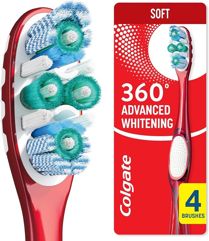 Colgate 360 Advanced Whitening Soft Toothbrushes, 4 Pack — Sensitive Gum Toothbrush for sensitive gum toothbrush