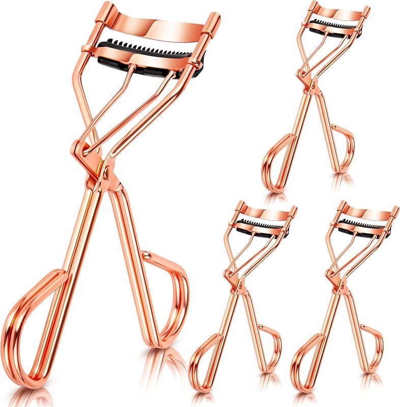 Arroyner 4Pcs Eyelash Curlers with Comb, Rose Gold Beauty Eyelashes Curlers with Built in Comb, Lash Curler Makeup