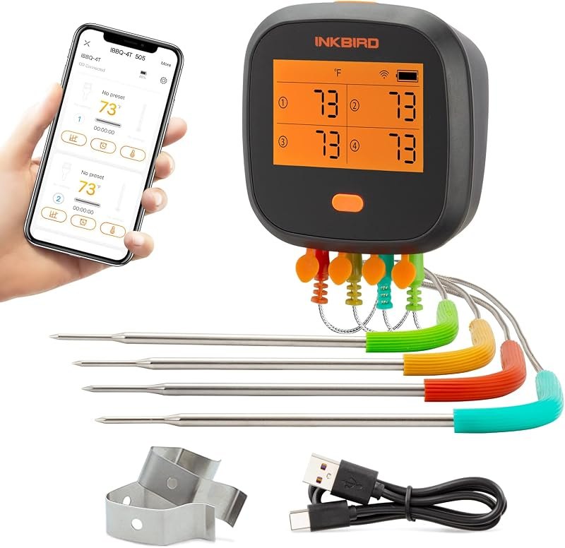INKBIRD WiFi Meat Thermometer for Grilling, Unlimited Rang Rechargeable BBQ Thermometer APP Calibration, Temp Graph