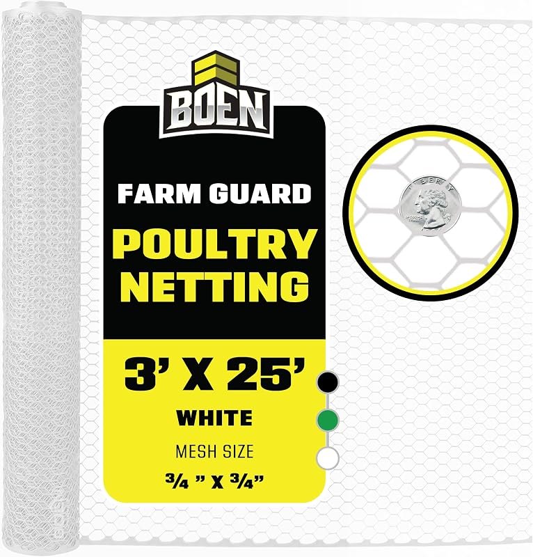 White Plastic Chicken Wire 3'x25', Hex Poultry Netting Garden Fence Roll — mesh screen barrel for rain barrel diverter