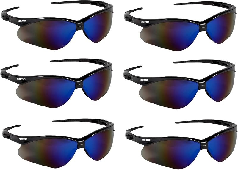 KleenGuard V30 Nemesis Safety Glasses / Sunglasses 14481 Black Frame, Blue Mirror Lens (6 Pair) — welding safety