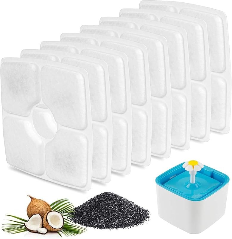 SEISSO Cat Fountain Filter Replacement, Cat Water Filters with Three Stage Filtration System for 84oz/ 2.5L Automatic