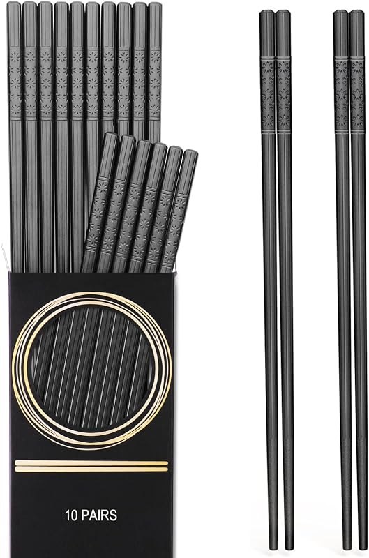 GLAMFIELDS 10 Pairs Fiberglass Chopsticks, Reusable Japanese Chinese Chop Sticks Dishwasher Safe, Non-Slip, 9 1/2