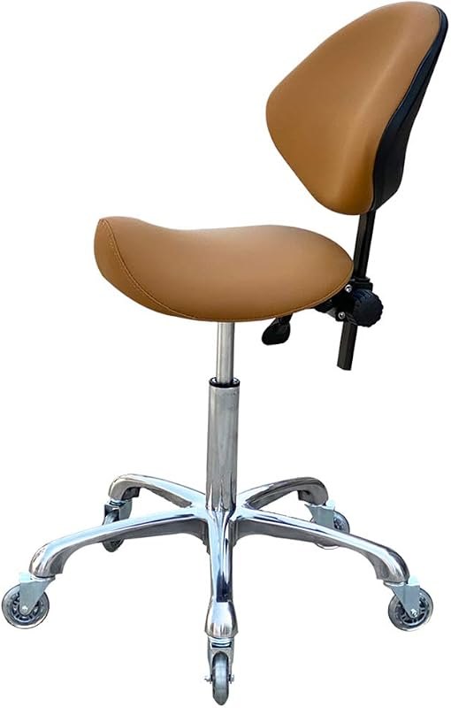 Adjustable Saddle Stool Chairs with Back Support Ergonomic for Medical Clinic Studio Salon Office and Home (Camel) —