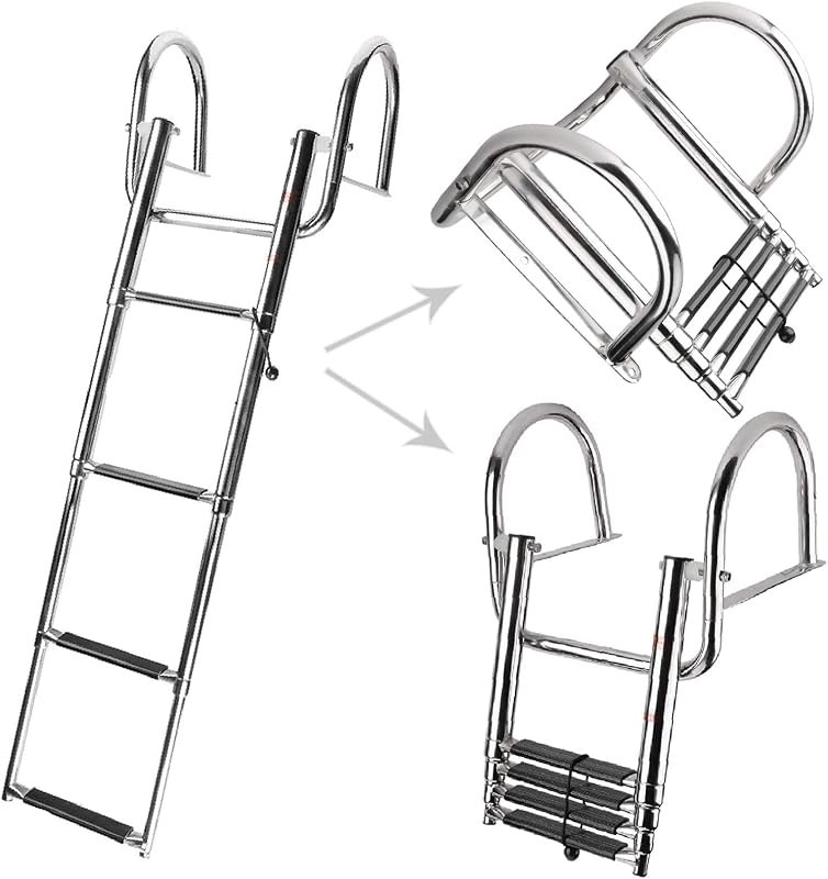 NovelBee 4 Step Inboard Boat Ladder,Stainless Steel Telescoping Step Ladder Folding Dock Ladder for Marine Boat Yacht