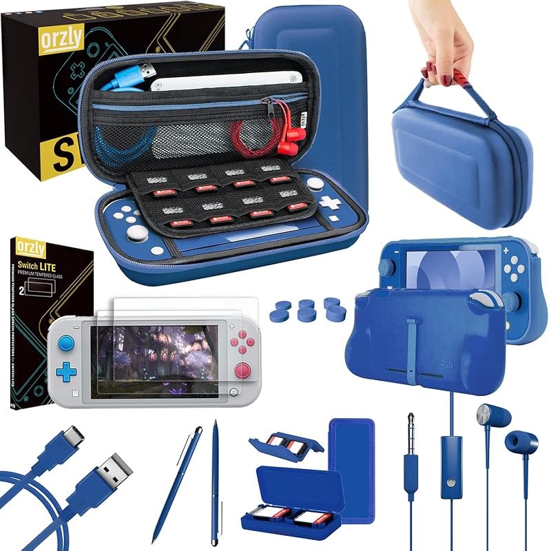 Switch Lite Accessories Bundle - Case & Screen Protector for Nintendo Switch Lite Console, USB Cable, Games Holder