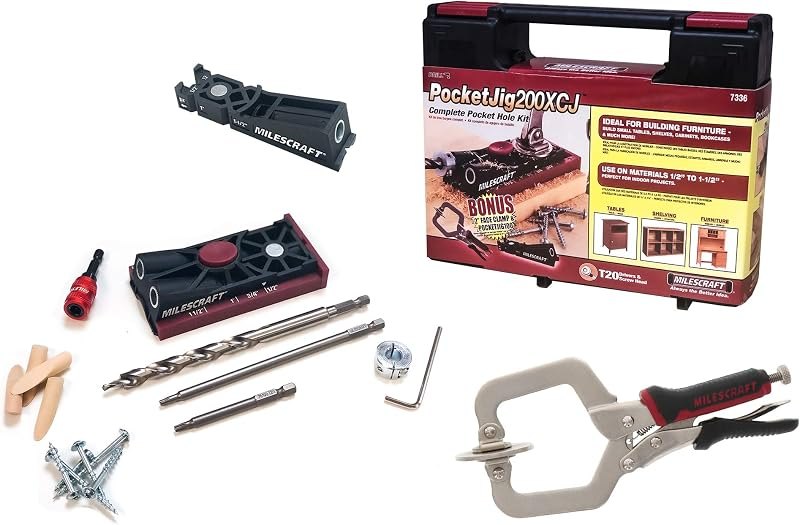 Milescraft Pocket Jig 200XCJ - Woodworking Tool Bundle with Double Barrel & Single Barrel Pocket Hole Jigs, 2" Face