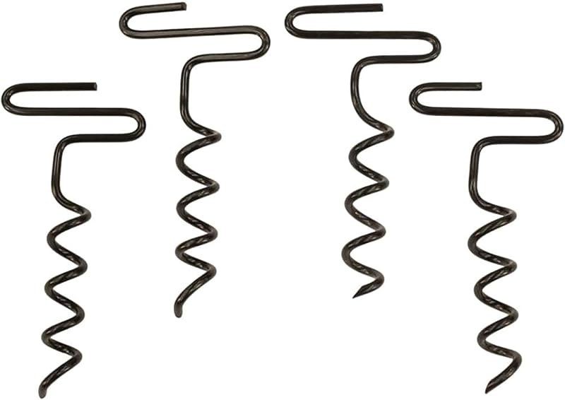 RHINO OUTDOORS Auger Stakes, Heavy Duty Tent Stakes for Blinds and Tarps, 4-Pack,Silver — tarp clips heavy duty for
