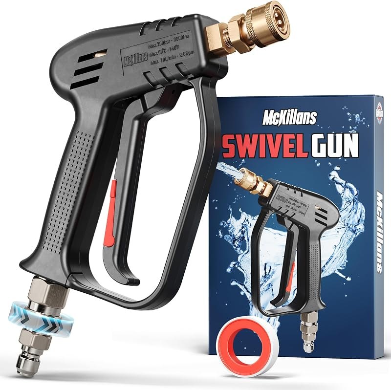 McKillans® Short Pressure Washer Gun with Swivel - High Pressure Water Handle with 3/8" Male Plug and 1/4” Quick