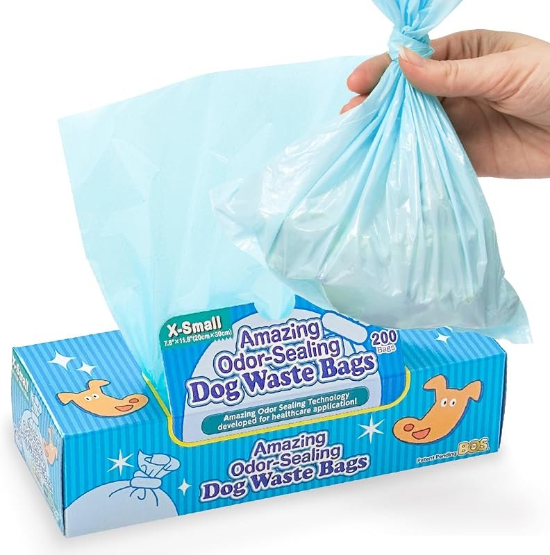 BOS Amazing Odor Sealing Dog Poop Bags - Durable and Unscented [Size: XS, Color: Light Blue] (200 Count, Pack of 1)
