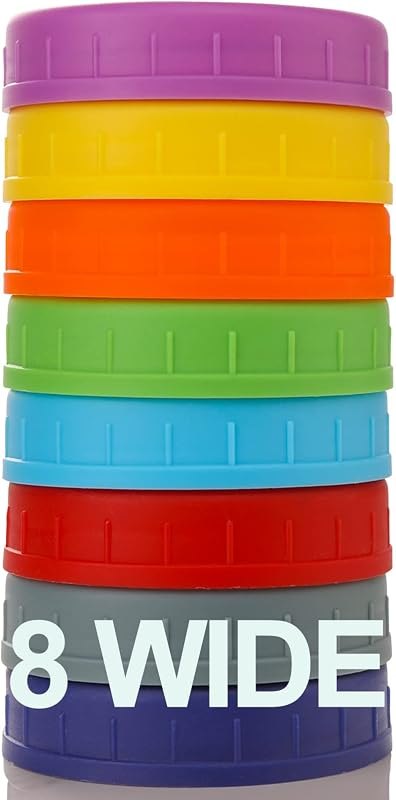 AOZITA Wide Mouth Mason Jar Lids [8 Pack] for Ball, Kerr and More - Colored Plastic Storage Caps for Mason/Canning