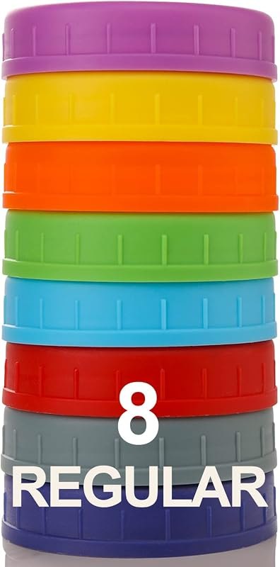 AOZITA 8 Pack REGULAR Mouth Mason Jar Lids for Ball, Kerr and More - Colored Plastic Storage Caps for Mason/Canning