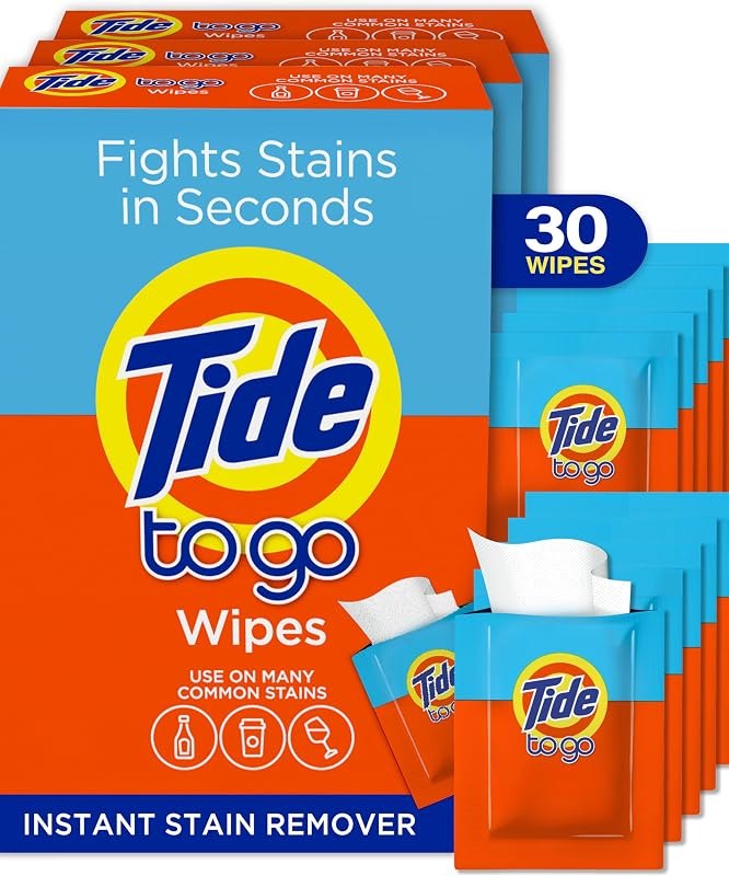 Tide To Go Stain Remover Wipes for Clothes, Instant Laundry Travel Stain & Spot Remover, 3 Pack, (30 Wipes Total) —