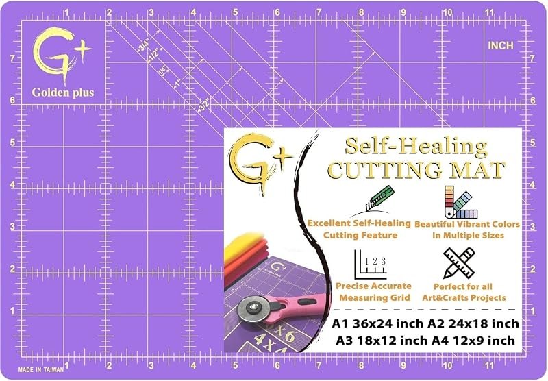 G+ Self-Healing Cutting Mat - True A4 9 x 12" (9 x 13" Full) Inches Purple/Black ; Self-Healing Double-Sided Durable
