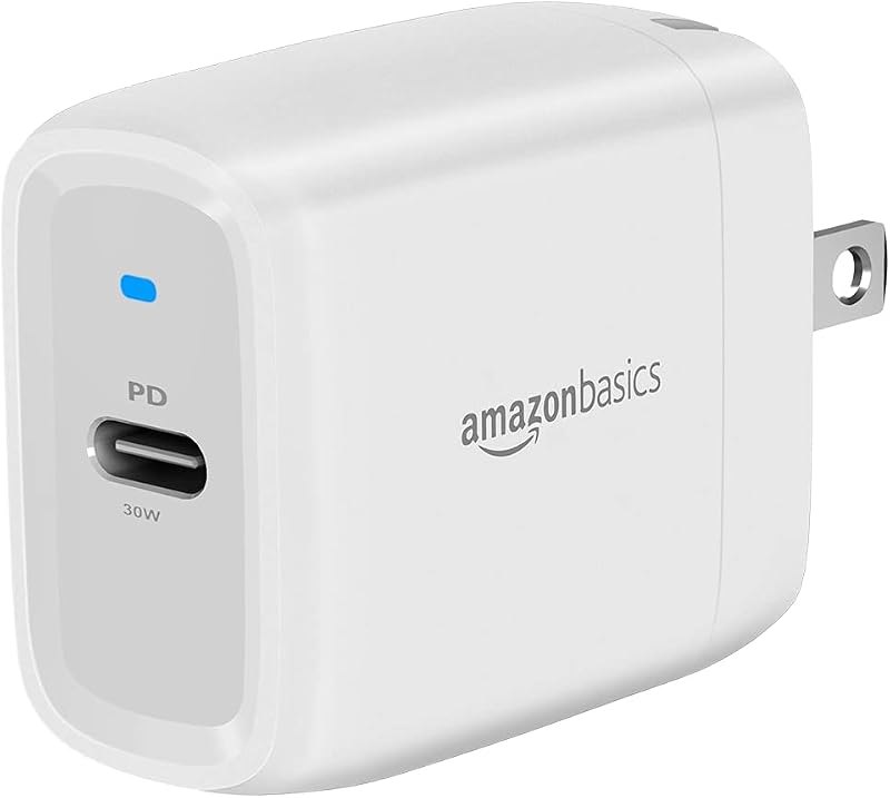 Amazon Basics 30W One-Port GaN USB-C Wall Charger with Power Delivery PD for Tablets & Phones (iPhone