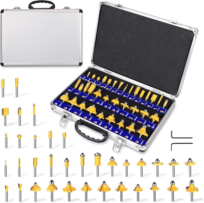 PLATINUMEDGE Router Bits Set, Tungsten Carbide Router Bits Set 1/4 Shank, Router Bit Kit for DIY, Woodworking Project