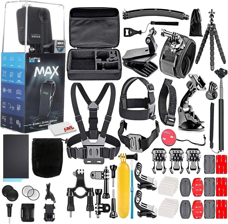 MAX 360 Waterproof Action Camera -with 50 Piece Accessory Kit ,Touch Screen - Spherical 5.6K30 HD Video - 16.6MP 360