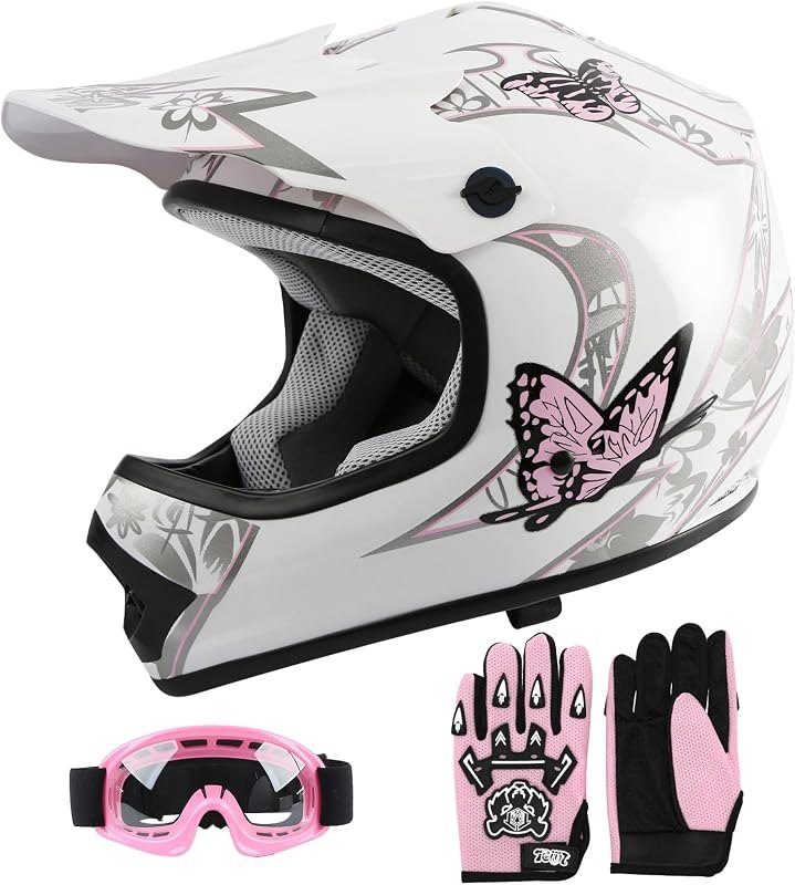SLMOTO DOT Youth Kids Motocross Helmet Set Motorcycle Dirt Bike ATV Lamps — best motorcycle helmet for motorcycle helmet