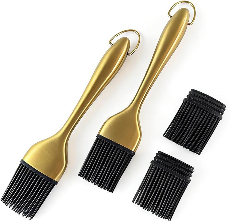 Silicone Basting Brush, Gold, 2 Pack with 2 Extra Heads — best Roast Turkey Basting Brush for roast turkey basting brush
