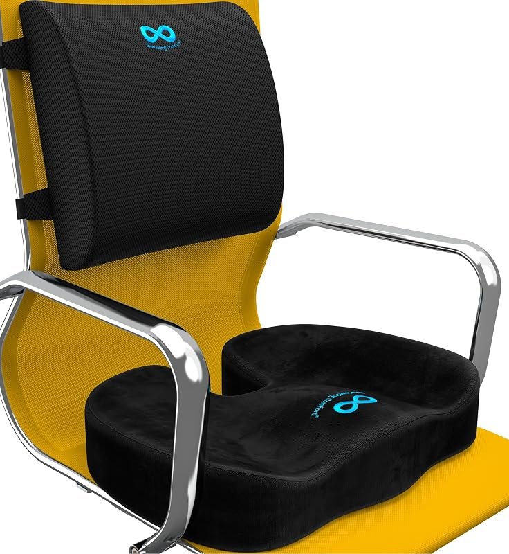 Everlasting Comfort Seat Cushion & Lumbar Support Bundle - Ideal for Desk, Car, Office, Gaming Chairs - Enhance
