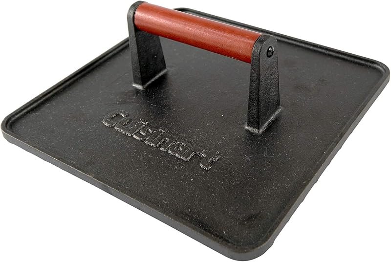 Cuisinart XL Cast Iron Grill Press, 10" x 10" Heavy-Duty Nonstick Smash Burger Steak Press with Wooden Handle, Perfect