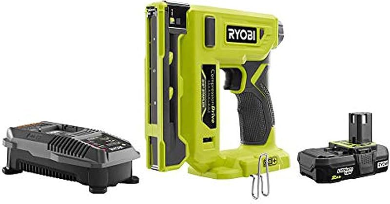 RYOBI P317-P163 18-Volt ONE+ Cordless Compression Drive 3/8 in. Crown Stapler Kit with 2.0 Ah Battery and Charger —