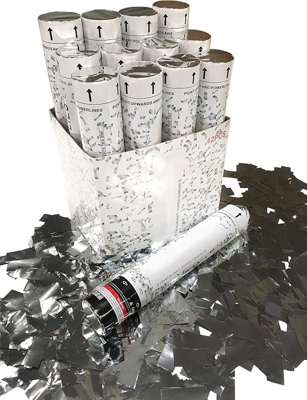 12 Pack Silver Confetti Cannons Metallic 12 inch — metal confetti cannon for metal confetti cannon