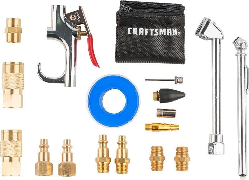 CRAFTSMAN 18-Piece Air Compressor Accessory Kit, Includes Blow Gun, Tire Inflator, Brass Fittings, and Storage Bag —