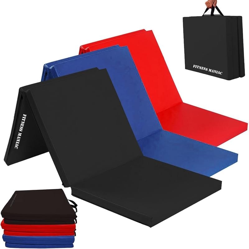 FITNESS MANIAC Black Folding Mat Panel Aerobics Exercise Tumbling Gym Easy Storage Gymnastics Mat Tri-Fold Mats Gym