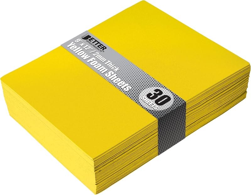 Better Office Products Yellow EVA Foam Sheets, 30 Pack, 2mm Thick, 9 x 12 Inch, Yellow Color, for Arts and Crafts, 30