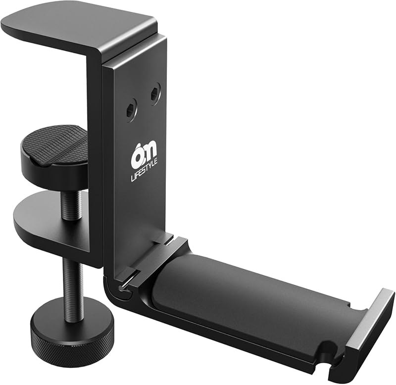 6amLifestyle Foldable All Aluminum Headphone Hook Holder for Desk, Under Desk Headphone Hanger Stand with Cable