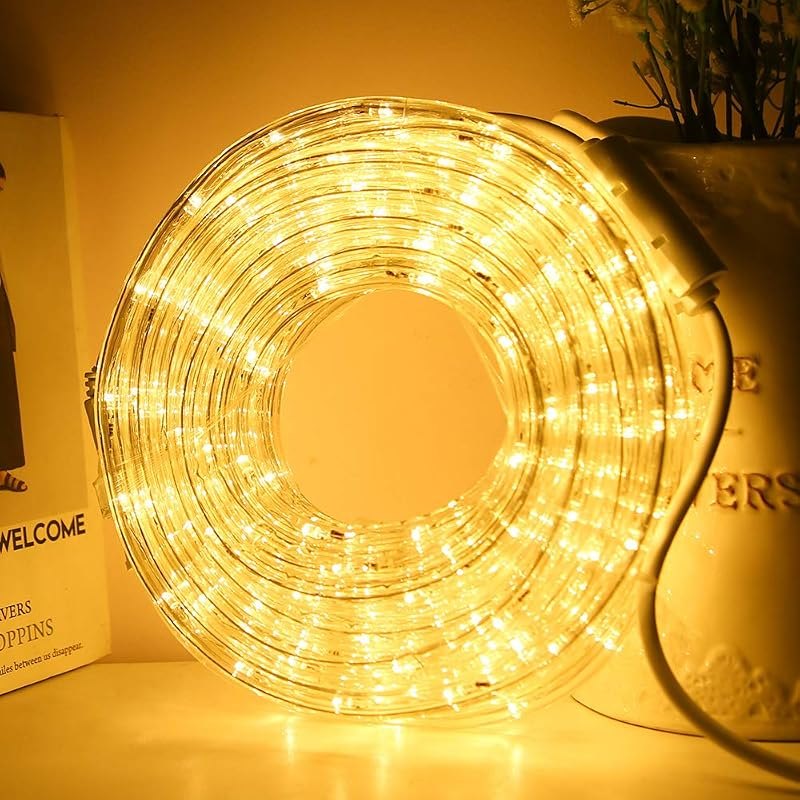 33ft LED Rope Lights, 110V 2 Wire Connectable Christmas Rope Lights Outdoor,240 LED Waterproof Indoor Outdoor Warm