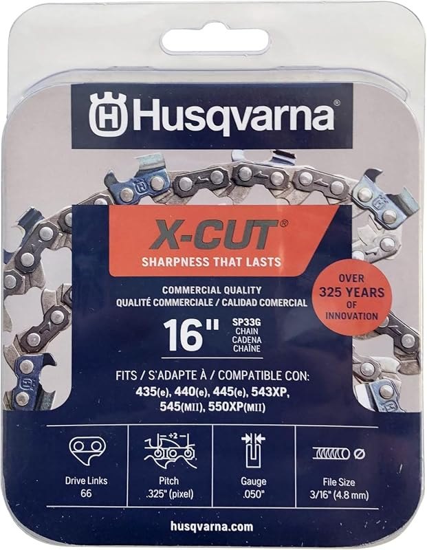 Husqvarna X-Cut SP33G 16 Inch Chainsaw Chain, 325" Pitch, 050" Gauge, 66 Drive Links, Pre-Stretched Chainsaw Blade