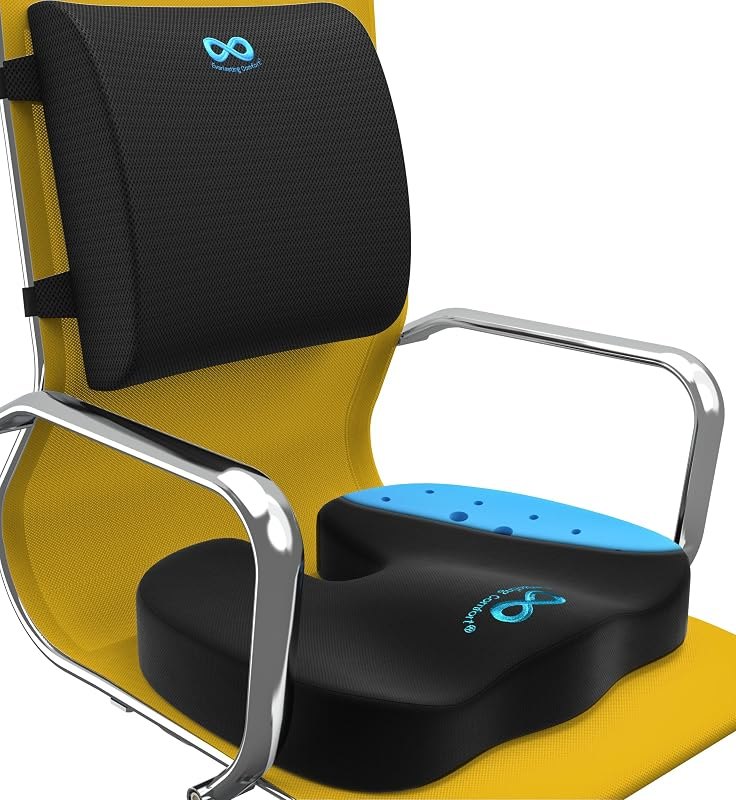 Everlasting Comfort Lumbar Support & Gel Infused Seat Cushion Bundle - Perfect for Desk, Car, Office, Gaming Chairs -