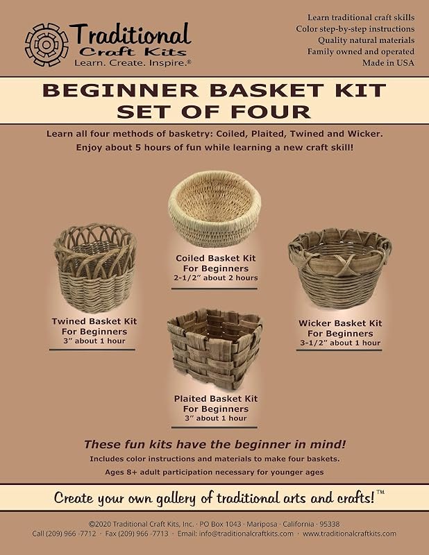 Traditional Craft Kits - Beginner Basket Kit - Set of Four: Coil, Plaited, Twined, Wicker — Wicker Basket Weaving Kit