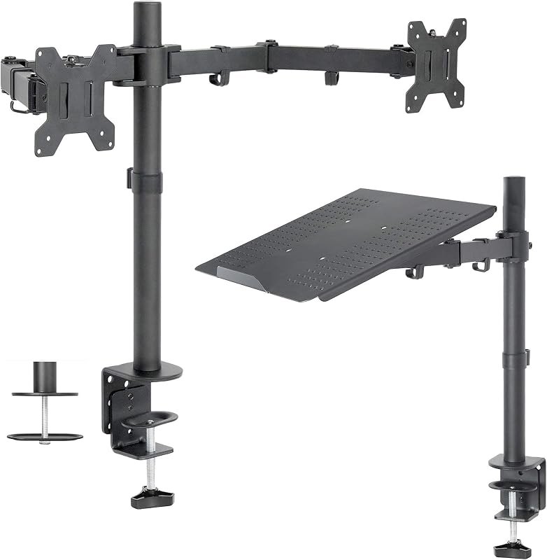VIVO Dual 13 to 27 inch LCD Monitor Mount and Single Laptop Desk Mount Kit, Heavy Duty, Fully Adjustable Stand and