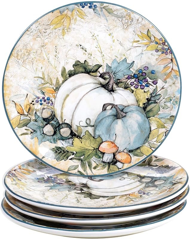 Certified International Harvest Gatherings 9" Salad/Dessert Plates, Multicolor, Medium, Set of 4 — Thanksgiving Table